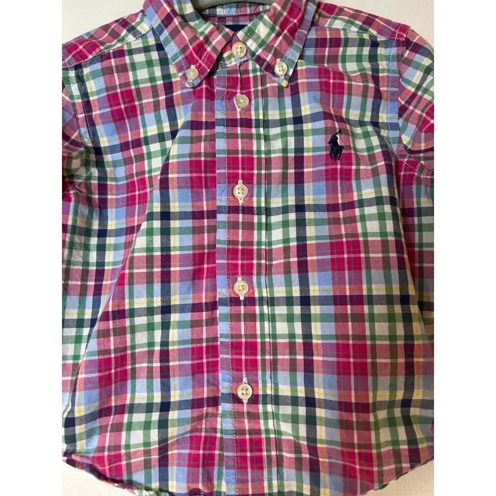 RALPH LAUREN Boy’s (2) Plaid Button Down Ling Sleeve Shirts / Size: 18 Months